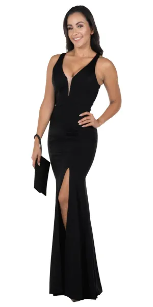 Poly USA 8298 Cut-Out Back Fitted Mermaid Long Dress Slit