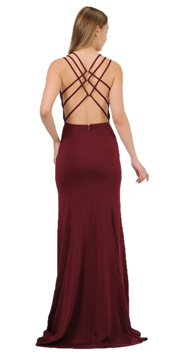 Poly USA 8468 Long Dress with Strappy Open-Back