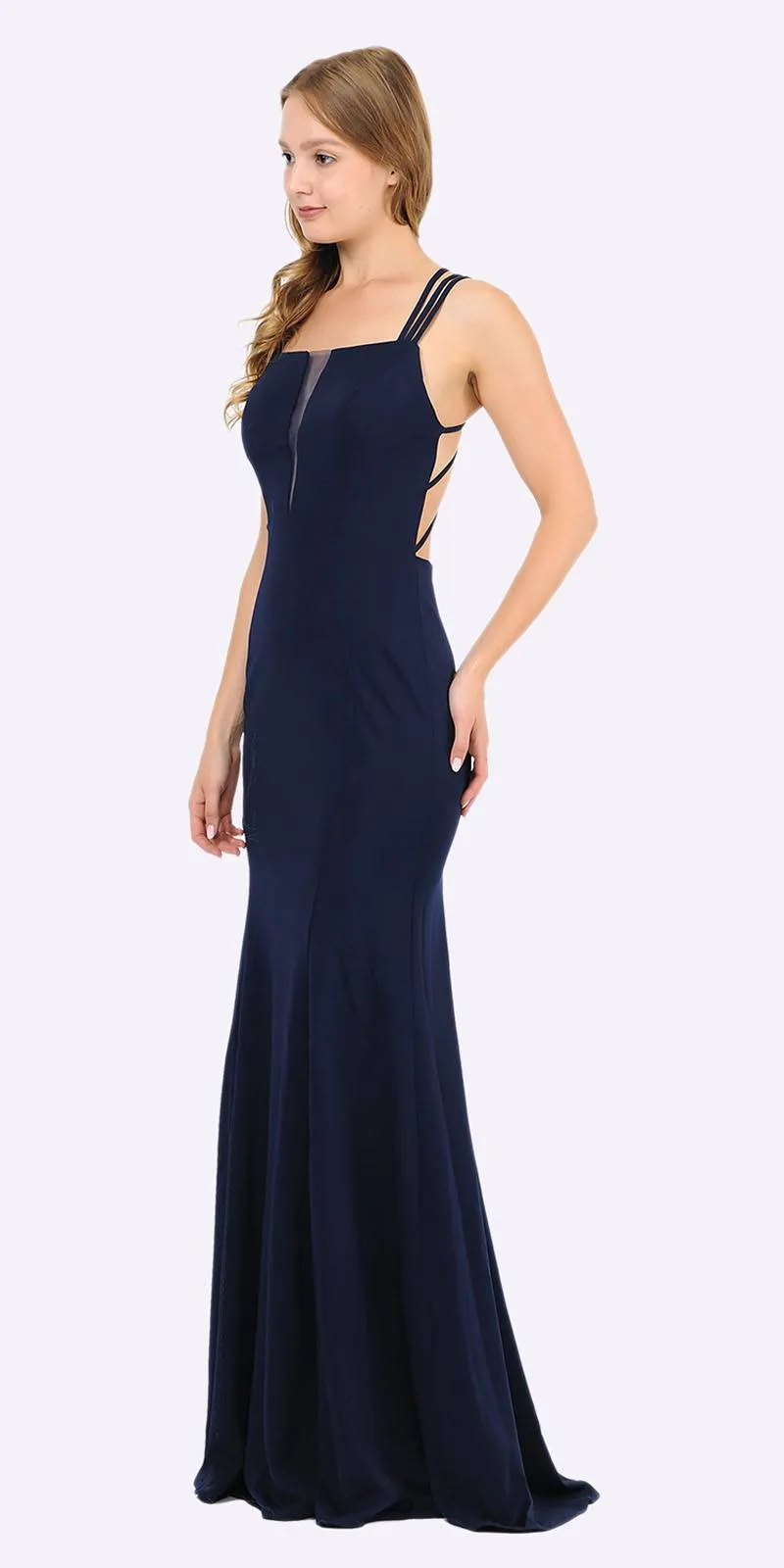 Poly USA 8468 Long Dress with Strappy Open-Back