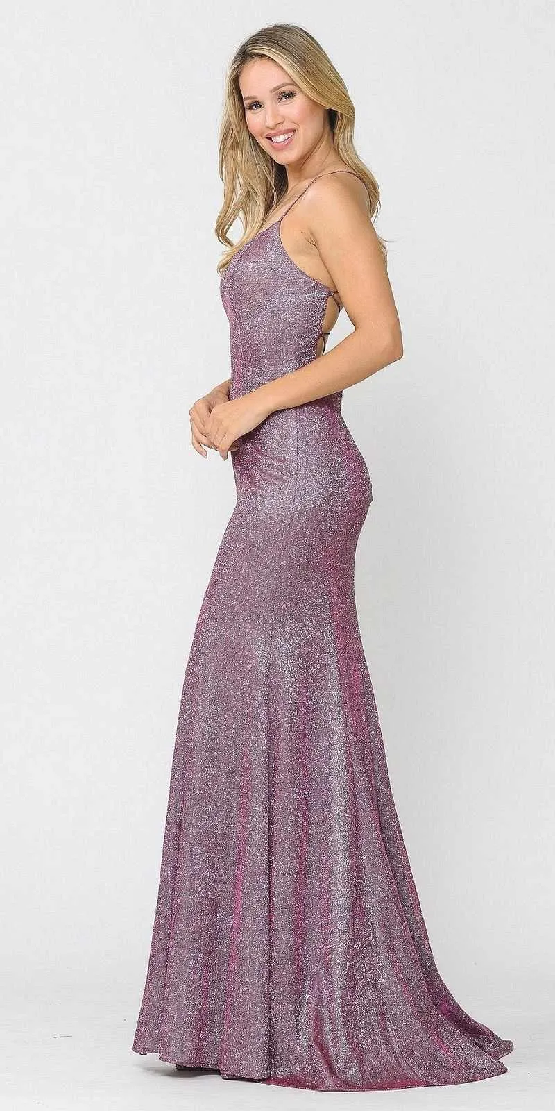Poly USA 8666 Lace-Up Back Fitted Long Prom Dress