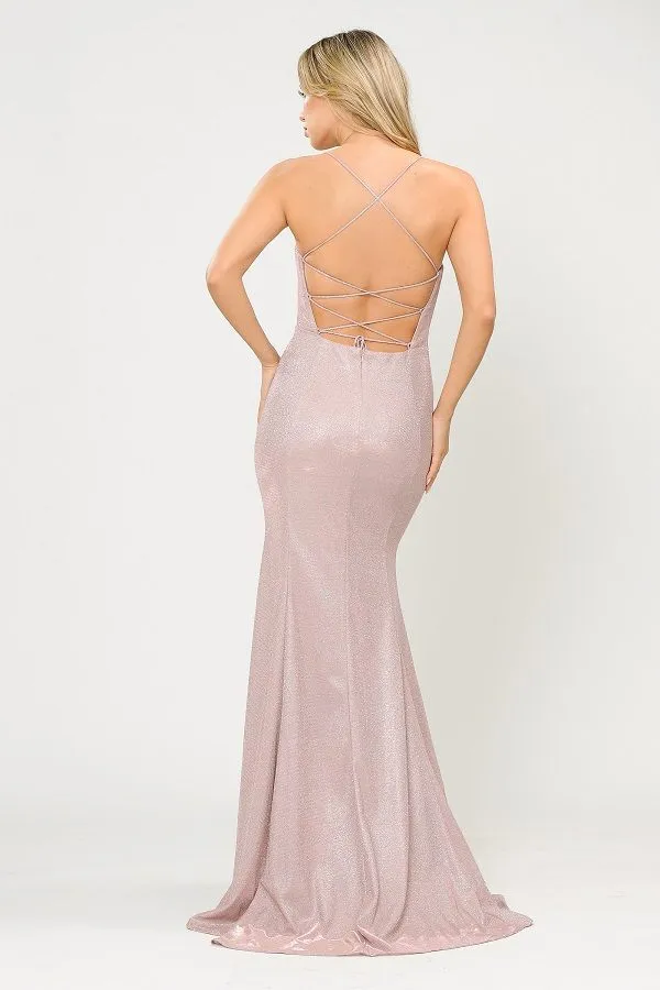 Poly USA 8666 Lace-Up Back Fitted Long Prom Dress