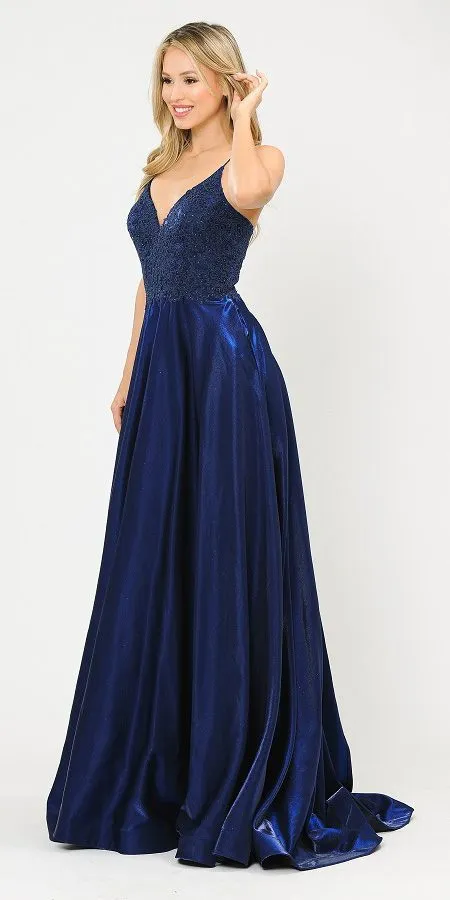 Poly USA 8670 Lace-Up Back Iridescent Shimmer Satin Long Dress