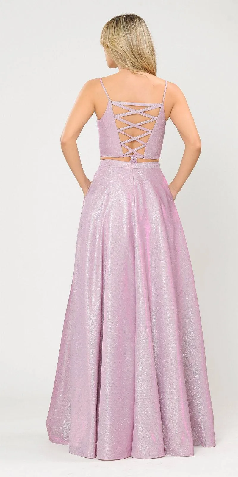 Poly USA 8676 Two-Piece Long Dress Lace-Up Back with Pockets