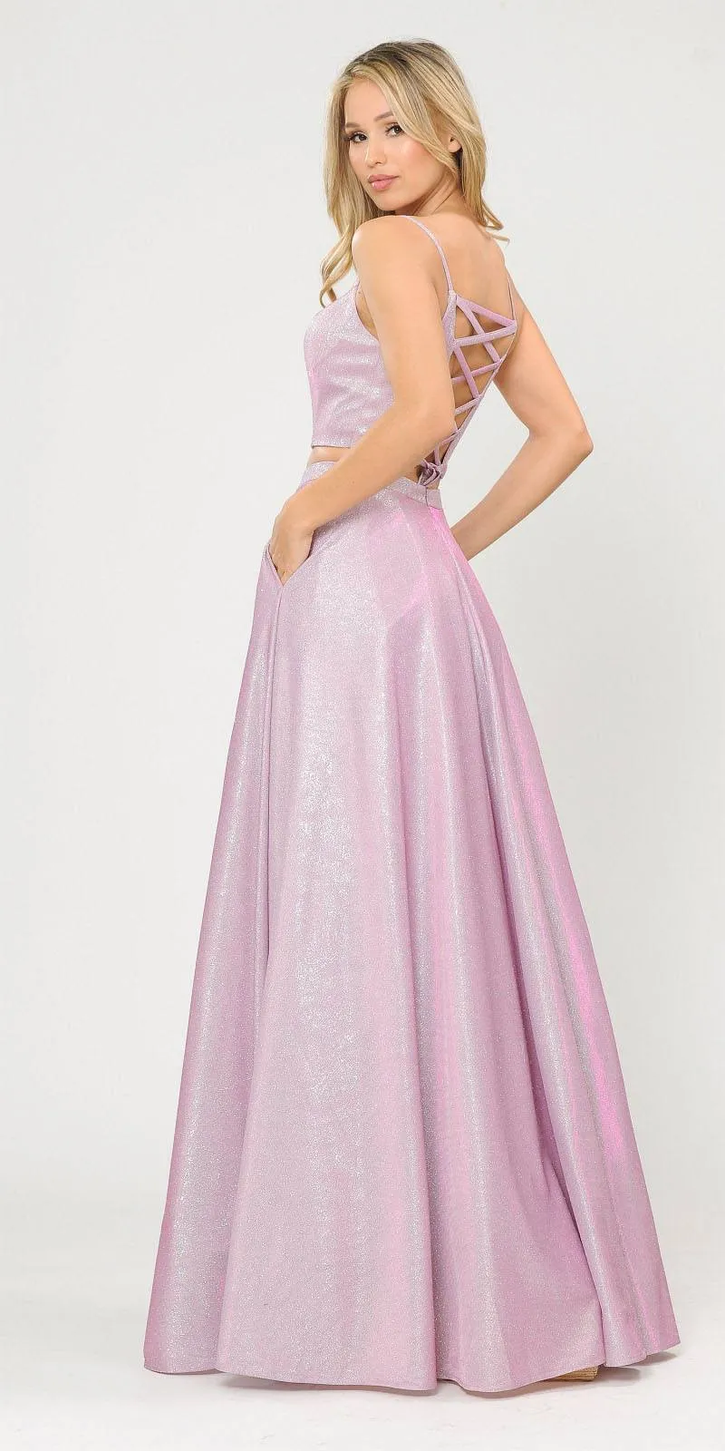 Poly USA 8676 Two-Piece Long Dress Lace-Up Back with Pockets