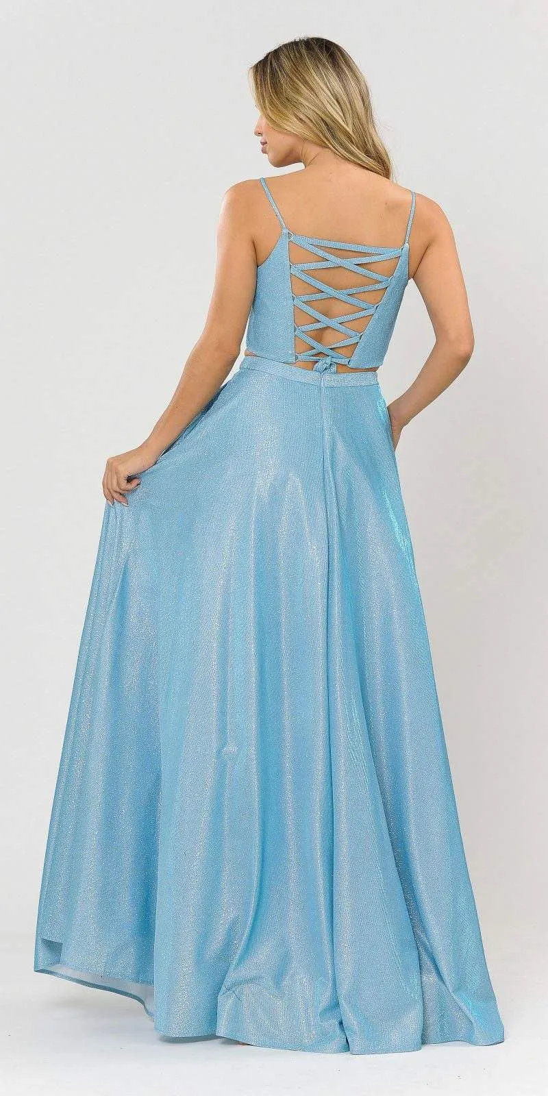 Poly USA 8676 Two-Piece Long Dress Lace-Up Back with Pockets