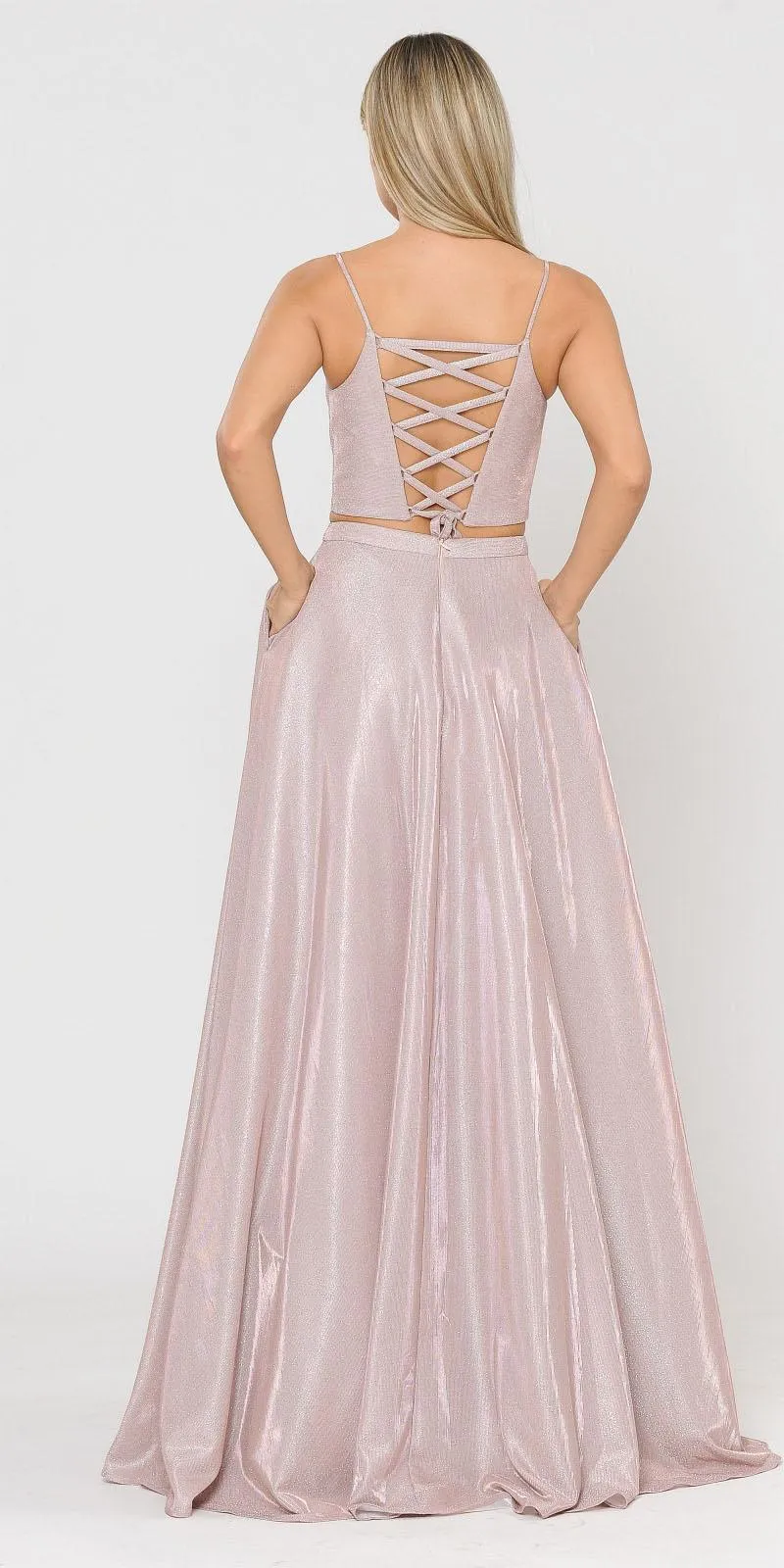 Poly USA 8676 Two-Piece Long Dress Lace-Up Back with Pockets