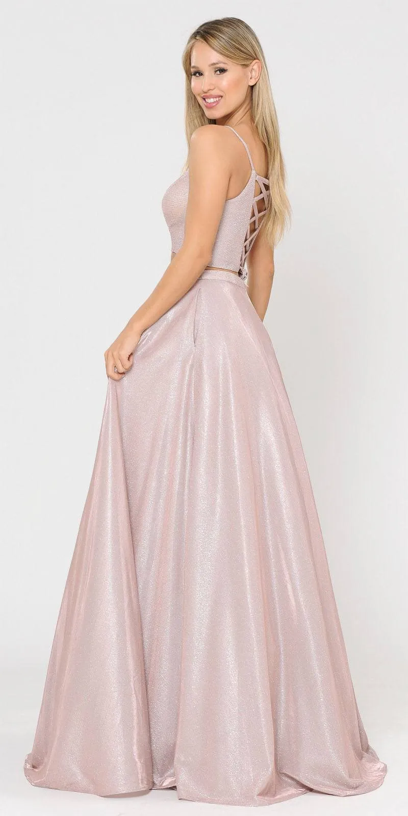 Poly USA 8676 Two-Piece Long Dress Lace-Up Back with Pockets