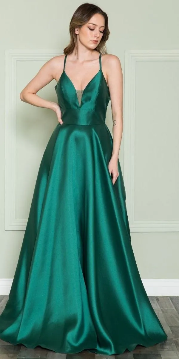Poly USA 8762 A-Line Long Mikado Gown with Pockets