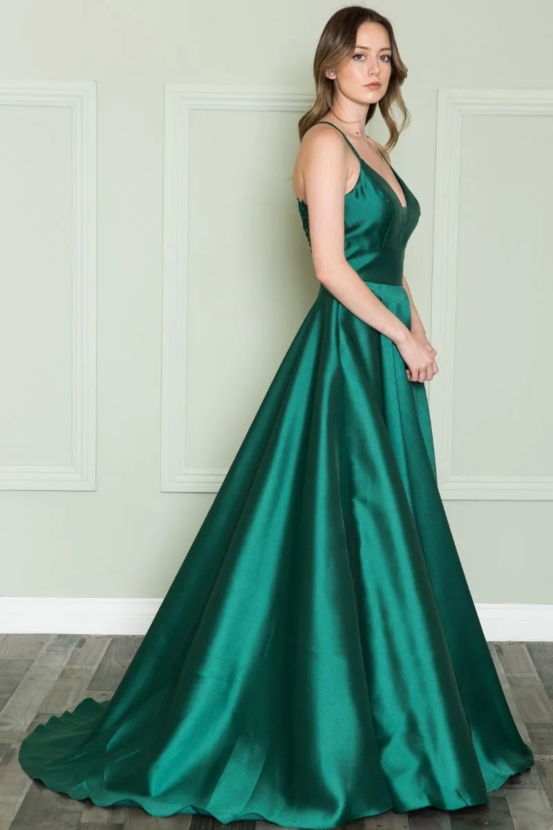 Poly USA 8762 A-Line Long Mikado Gown with Pockets