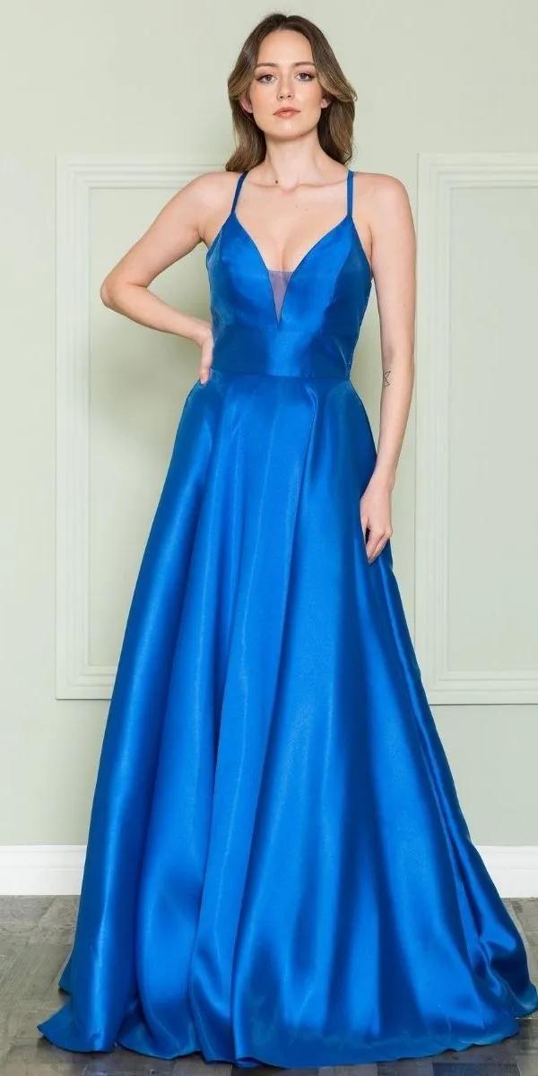 Poly USA 8762 A-Line Long Mikado Gown with Pockets