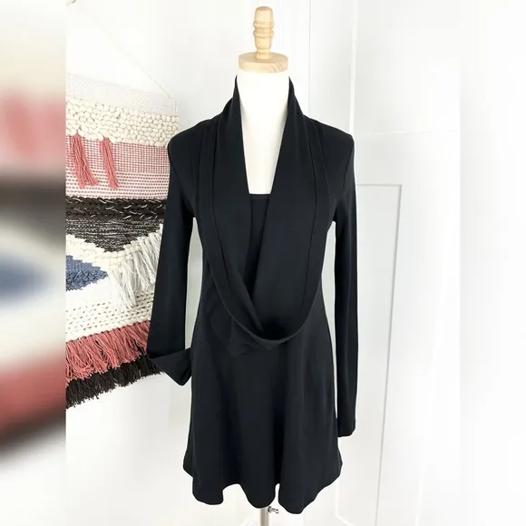Prairie Underground Your Orbit Long Sleeve Shawl Collar Dress Black Size XS