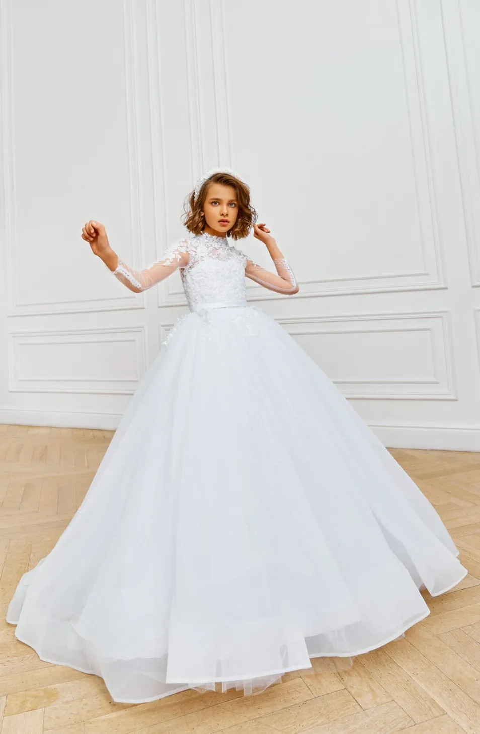 Princess Ball Gown with long Sleeves for Holy First Communion