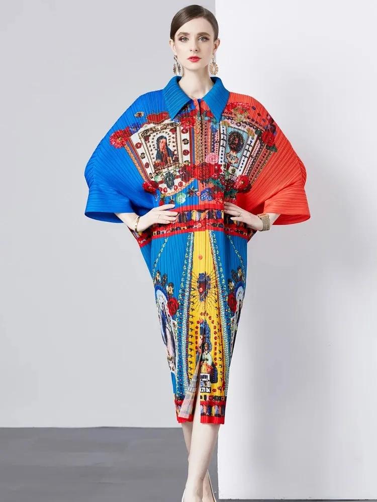 Print Draped Miyake Pleated Dress