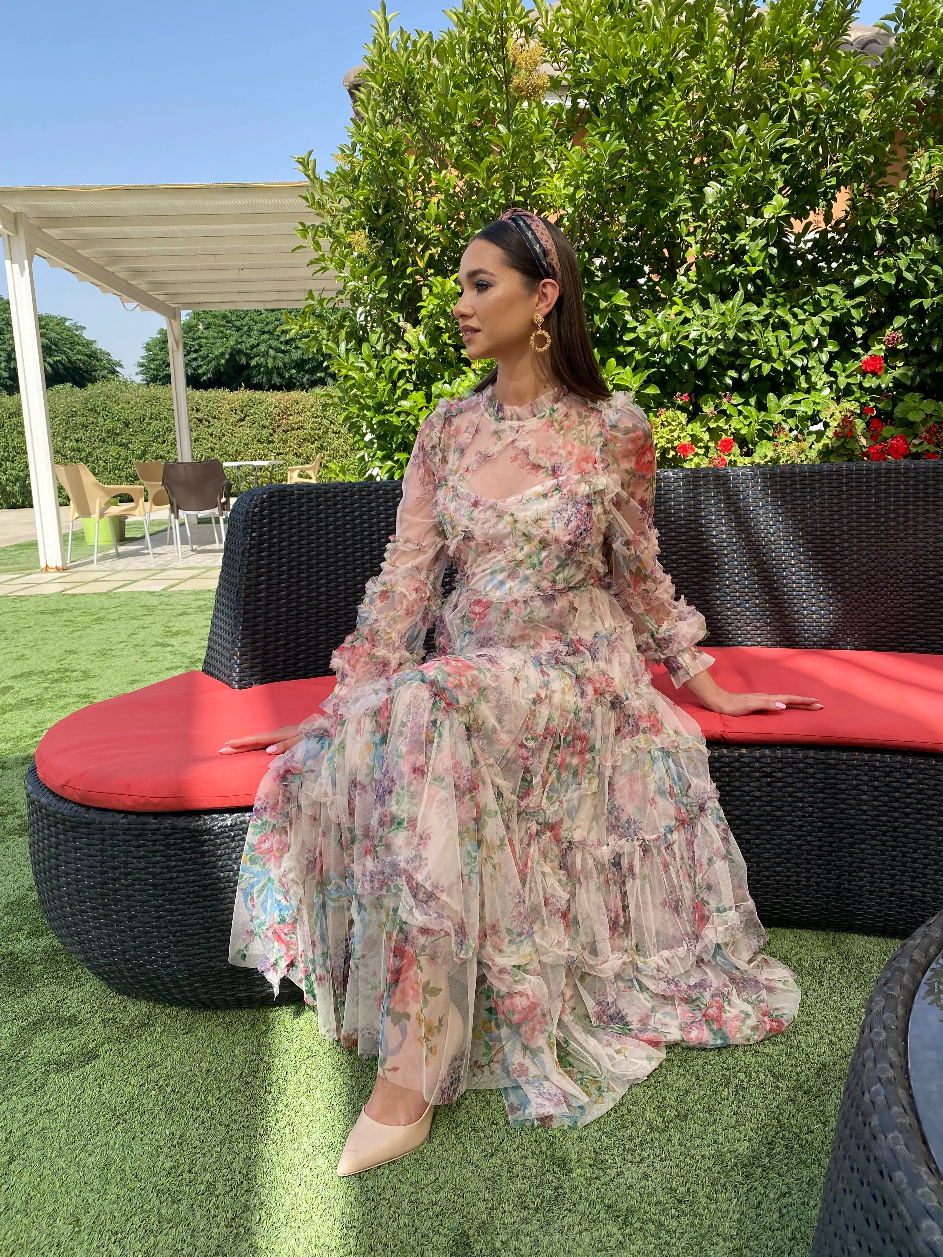 Printed Vintage mesh long Dress - WF115