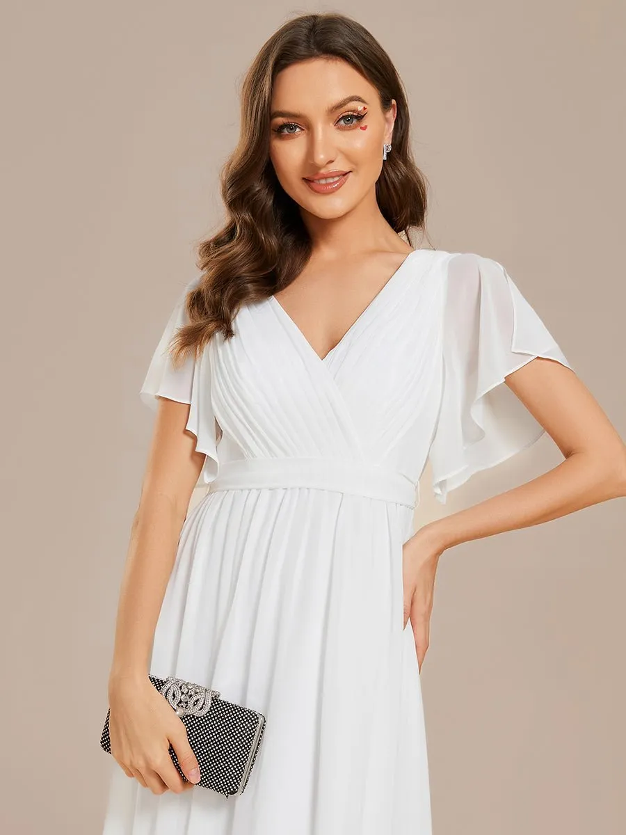 Reena Ivory chiffon wedding dress with sleeve and waist tie