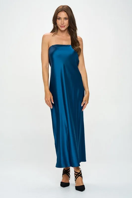 Renee C. Made in USA Silky Satin Tube Draped Dress