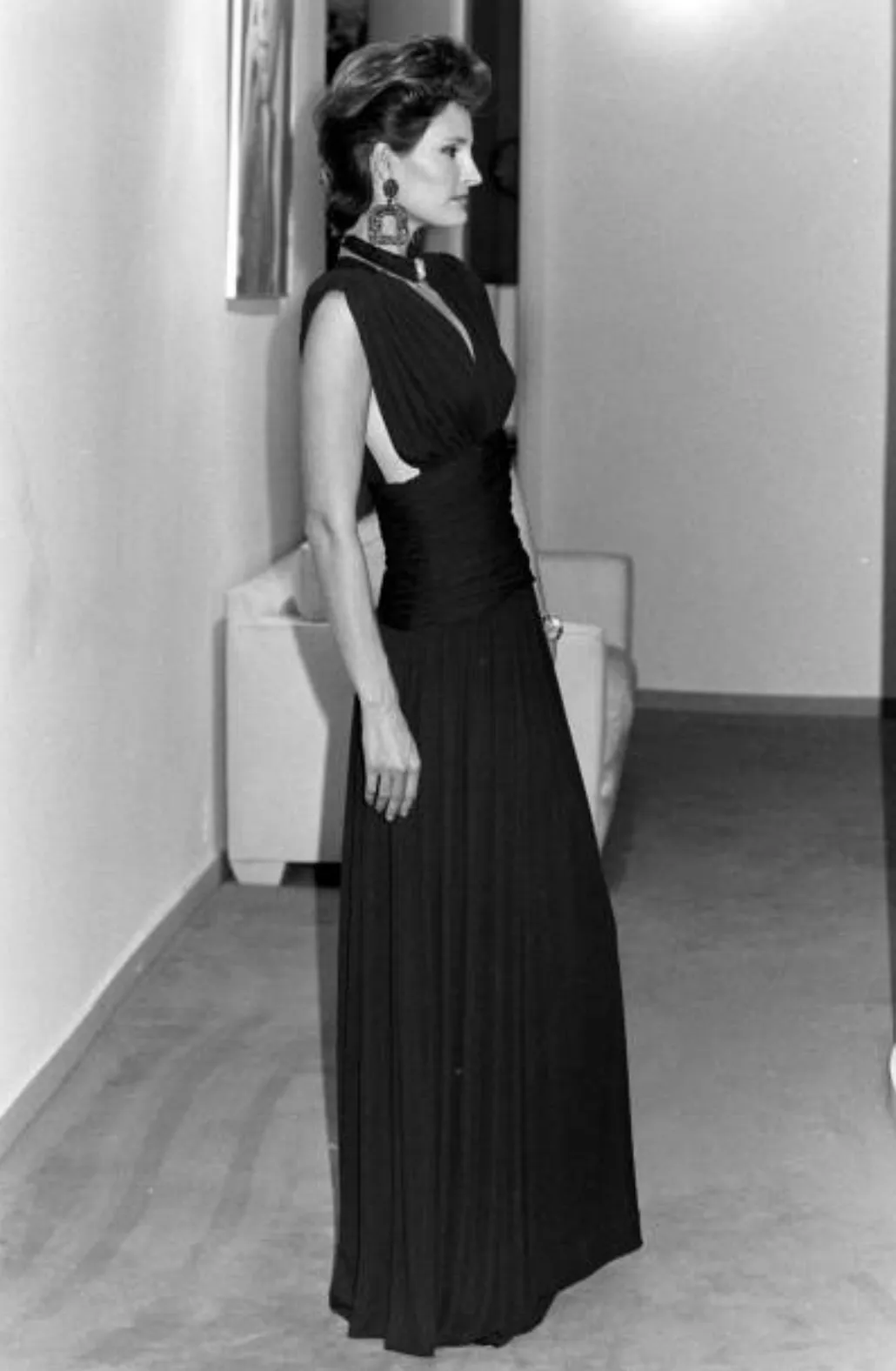 Resort 1986 Yves Saint Laurent Deep Plunge Front Blue Draped Silk Jersey Dress