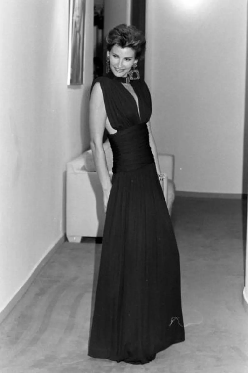 Resort 1986 Yves Saint Laurent Deep Plunge Front Blue Draped Silk Jersey Dress
