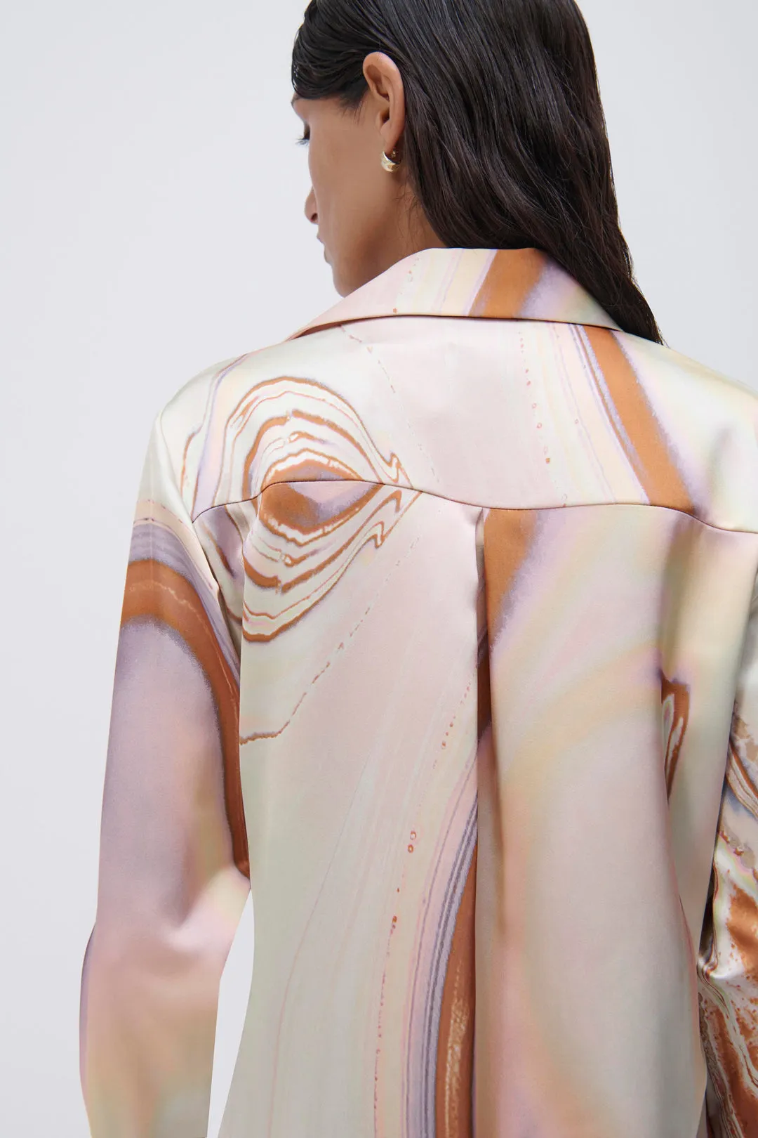 Roma Marble Printed Satin Draped Front Mini Dress - Seafoam Marble Print