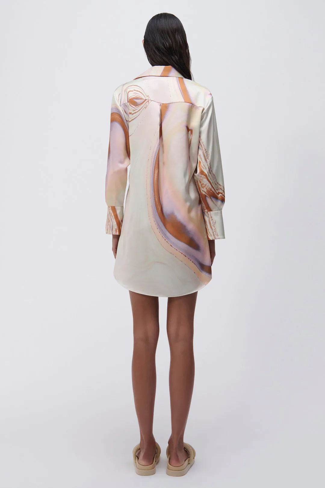 Roma Marble Printed Satin Draped Front Mini Dress - Seafoam Marble Print