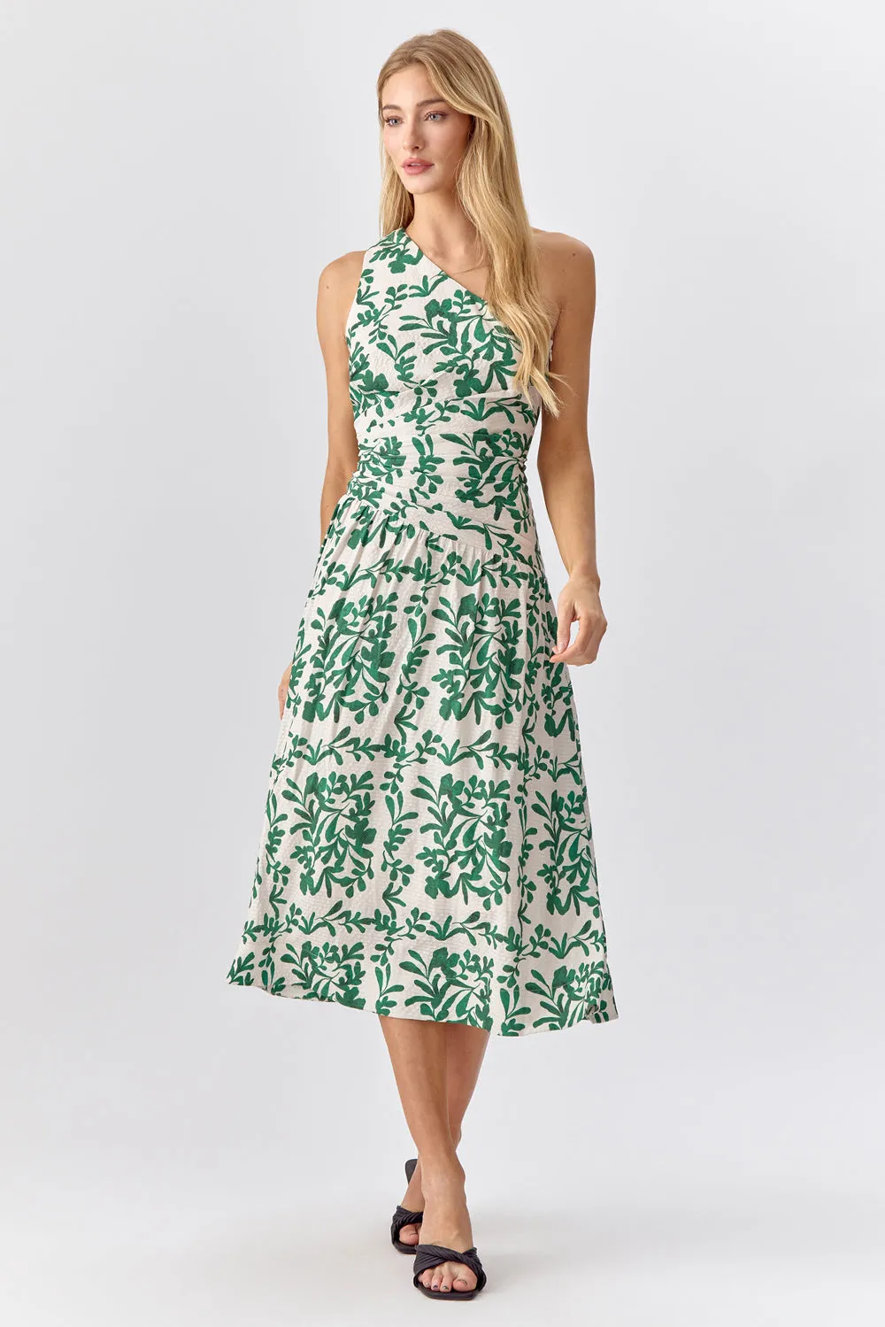 Rosana One Shoulder Textured Midi Dress