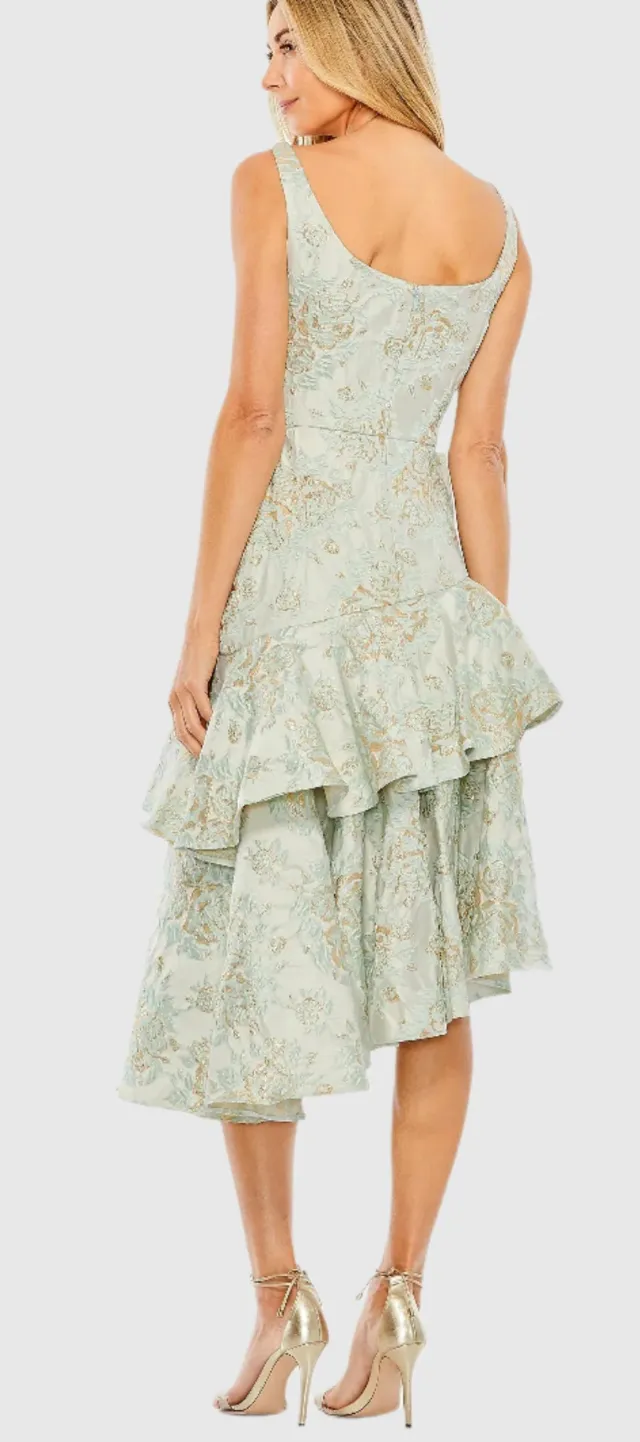 Rose Detail Asymmetrical Brocade Dress