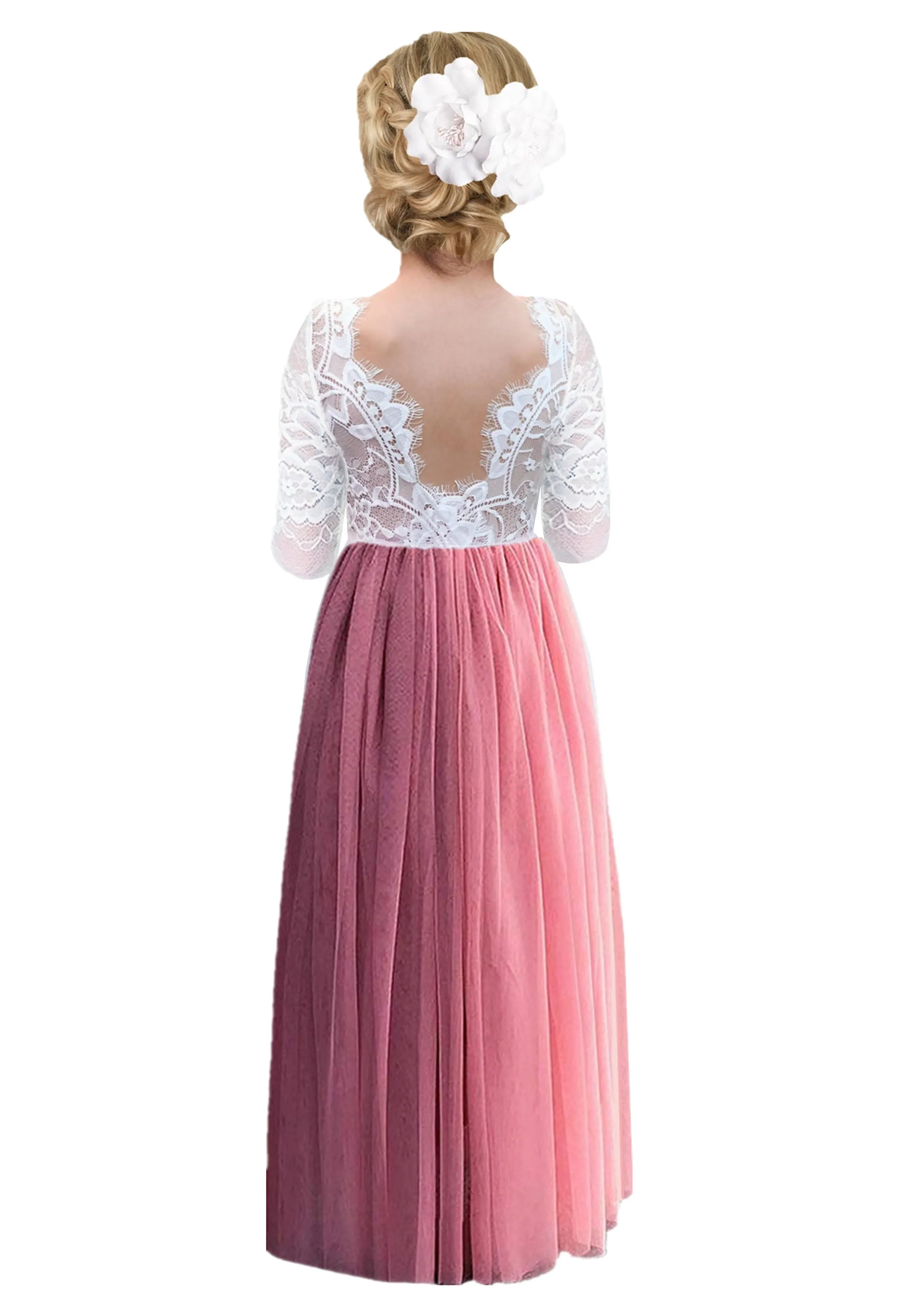 Rose Lace Flower Girl Dress in Dusty Pink