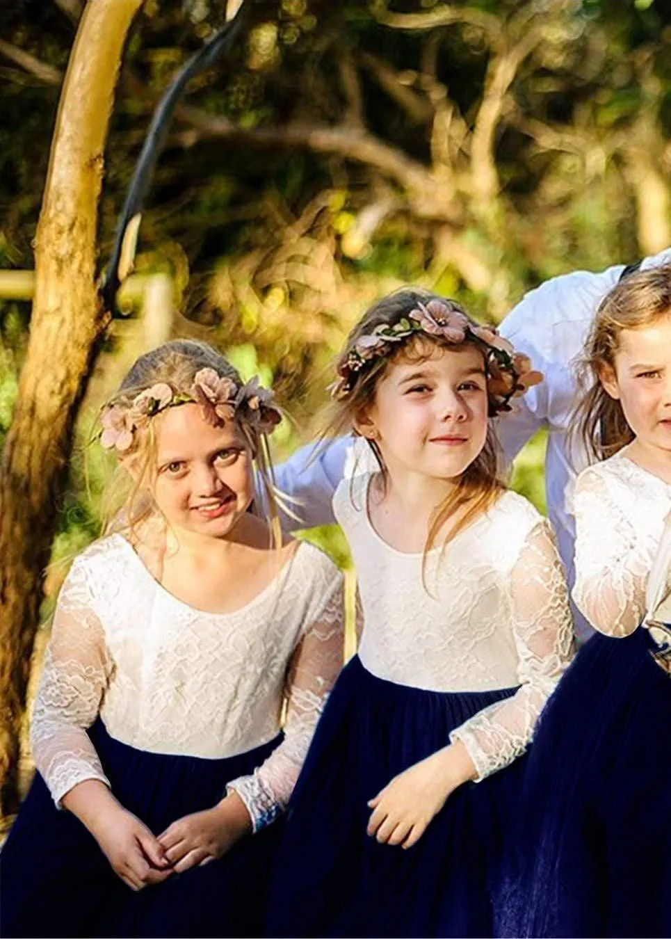 Rose Lace Flower Girl Dress in Navy