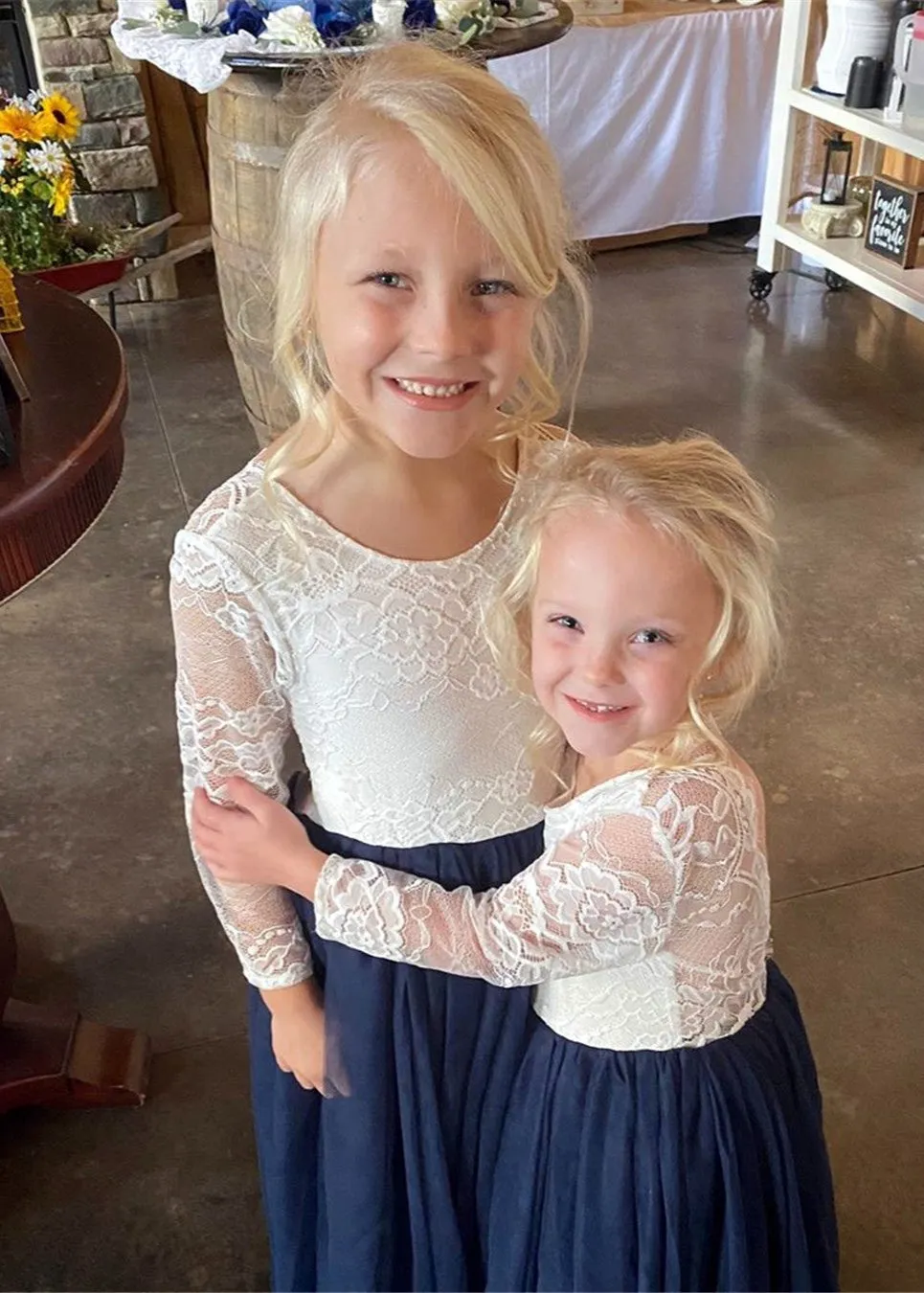 Rose Lace Flower Girl Dress in Navy