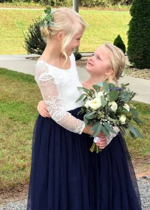 Rose Lace Flower Girl Dress in Navy