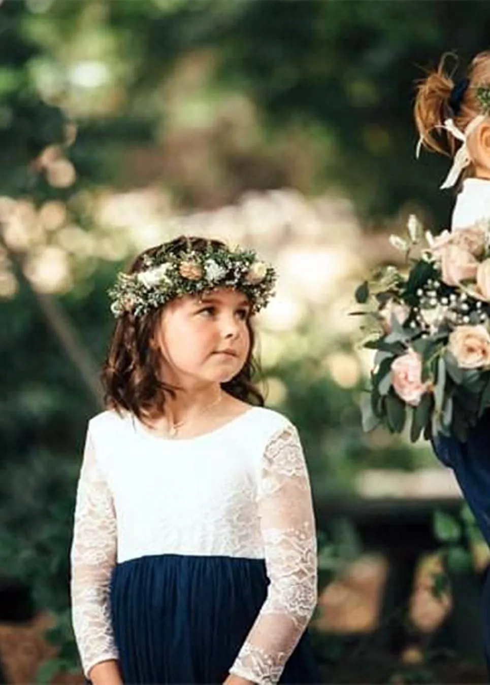 Rose Lace Flower Girl Dress in Navy