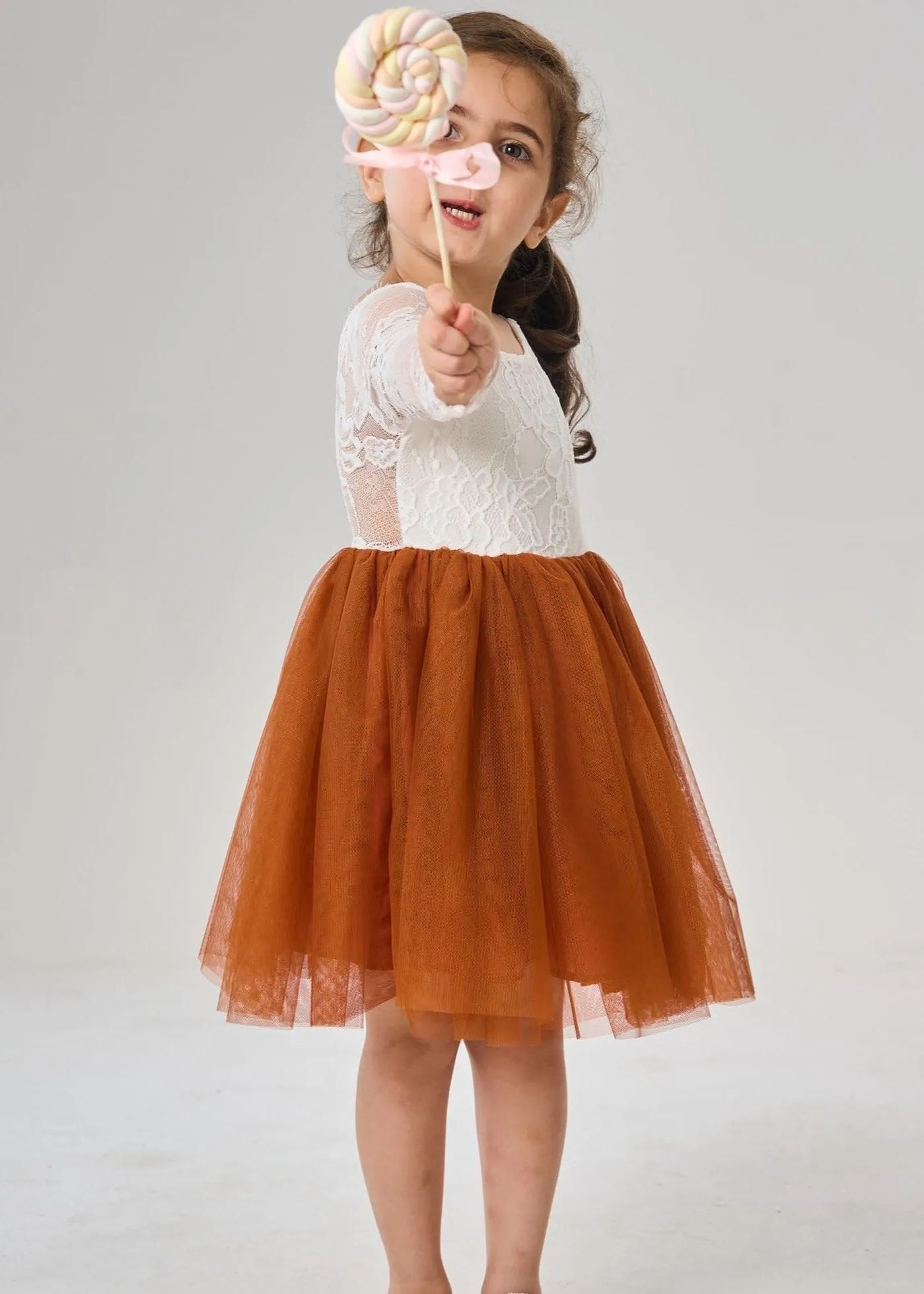 Rose Lace Flower Girl Dress in Orange