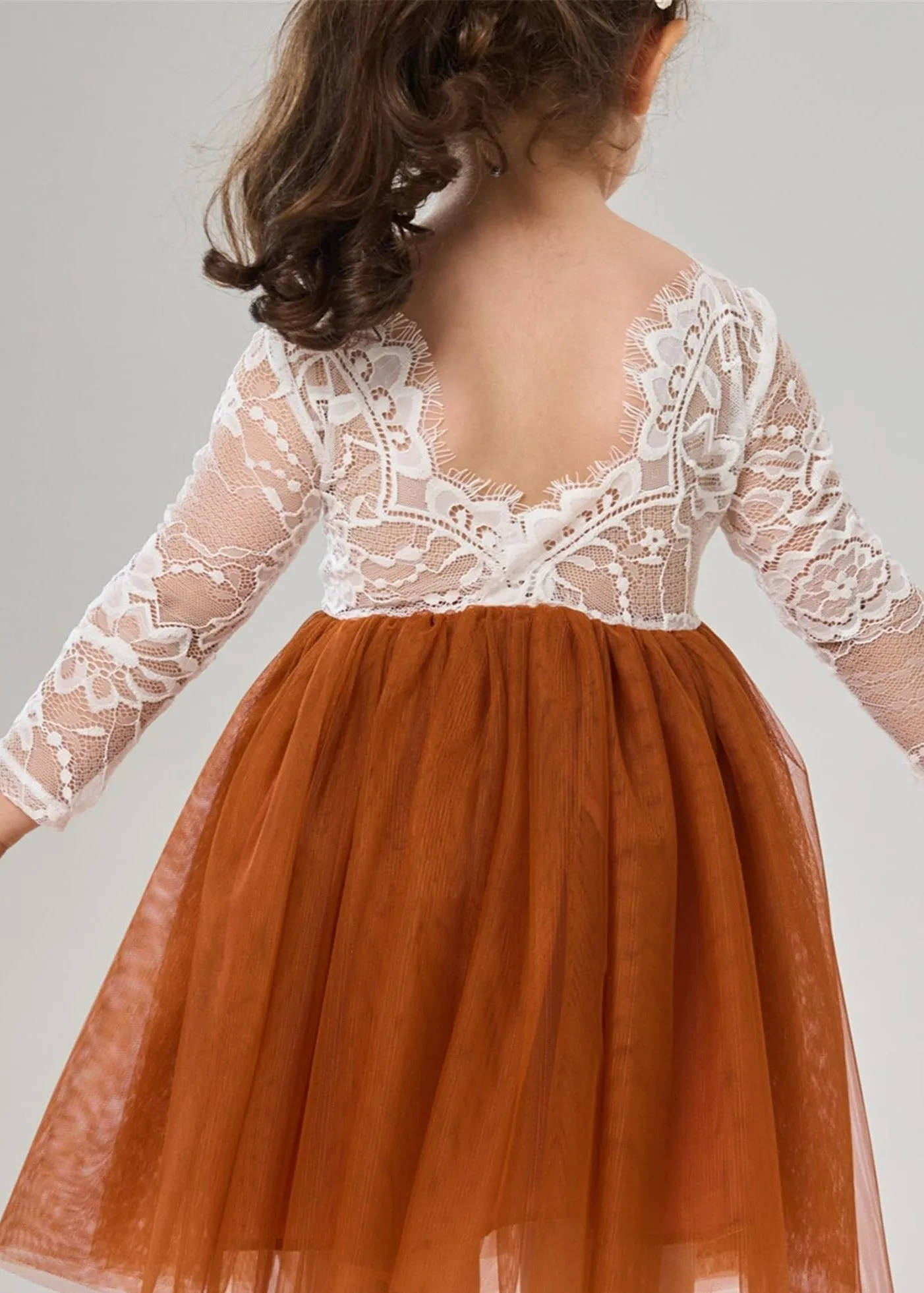 Rose Lace Flower Girl Dress in Orange