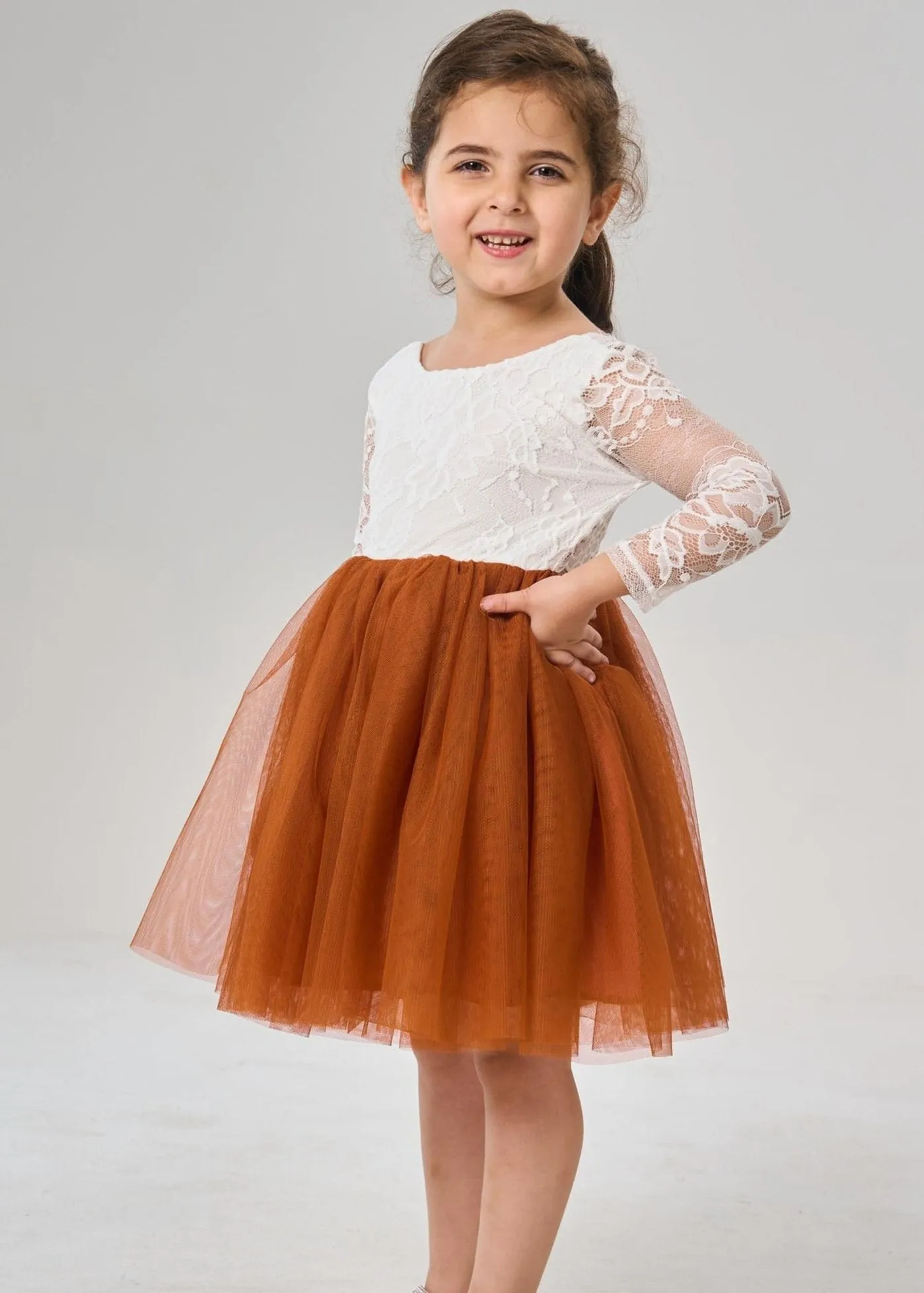 Rose Lace Flower Girl Dress in Orange