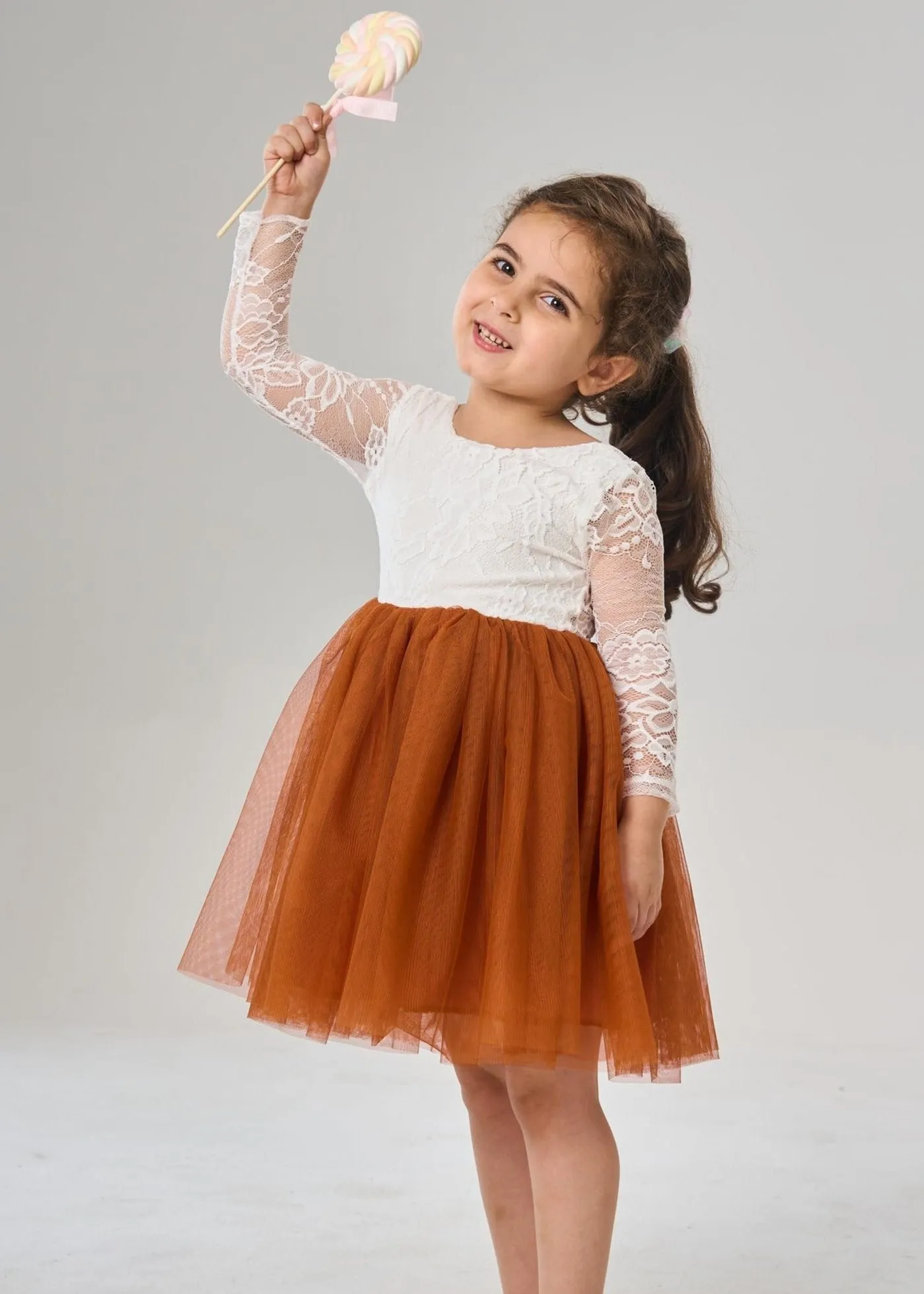 Rose Lace Flower Girl Dress in Orange