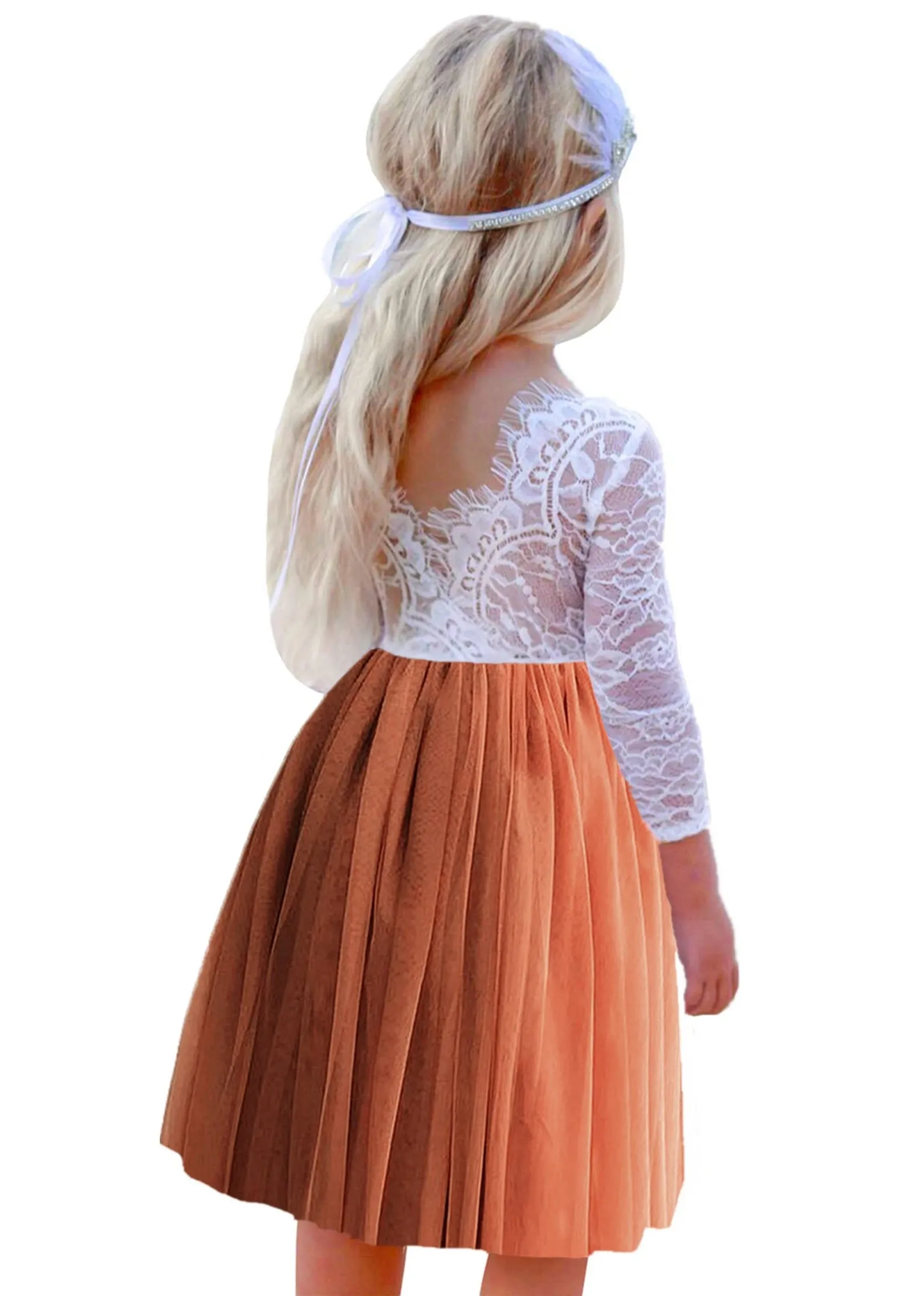 Rose Lace Flower Girl Dress in Orange