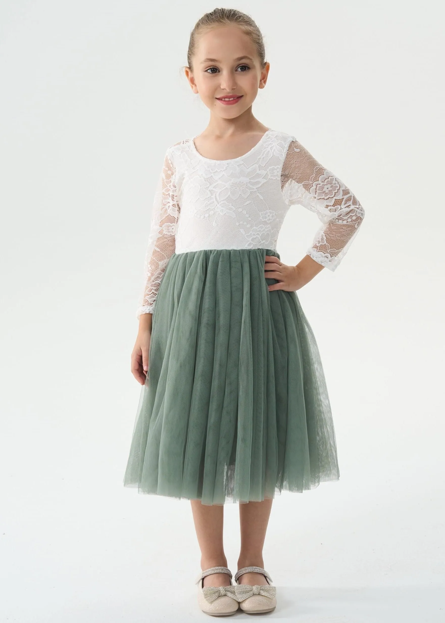 Rose Lace Flower Girl Dress in Sage