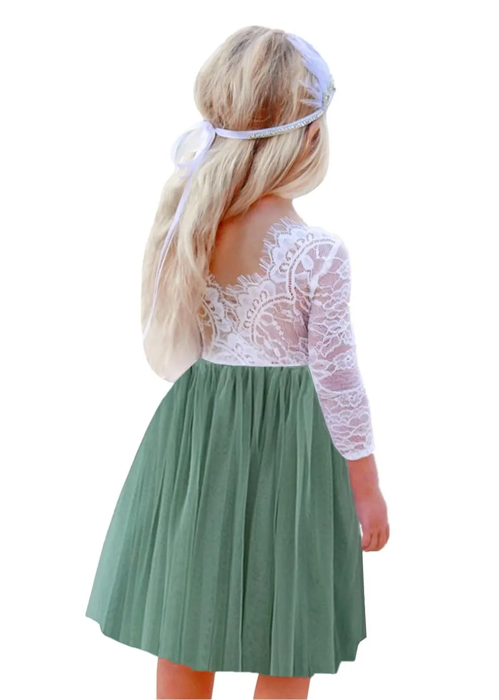 Rose Lace Flower Girl Dress in Sage