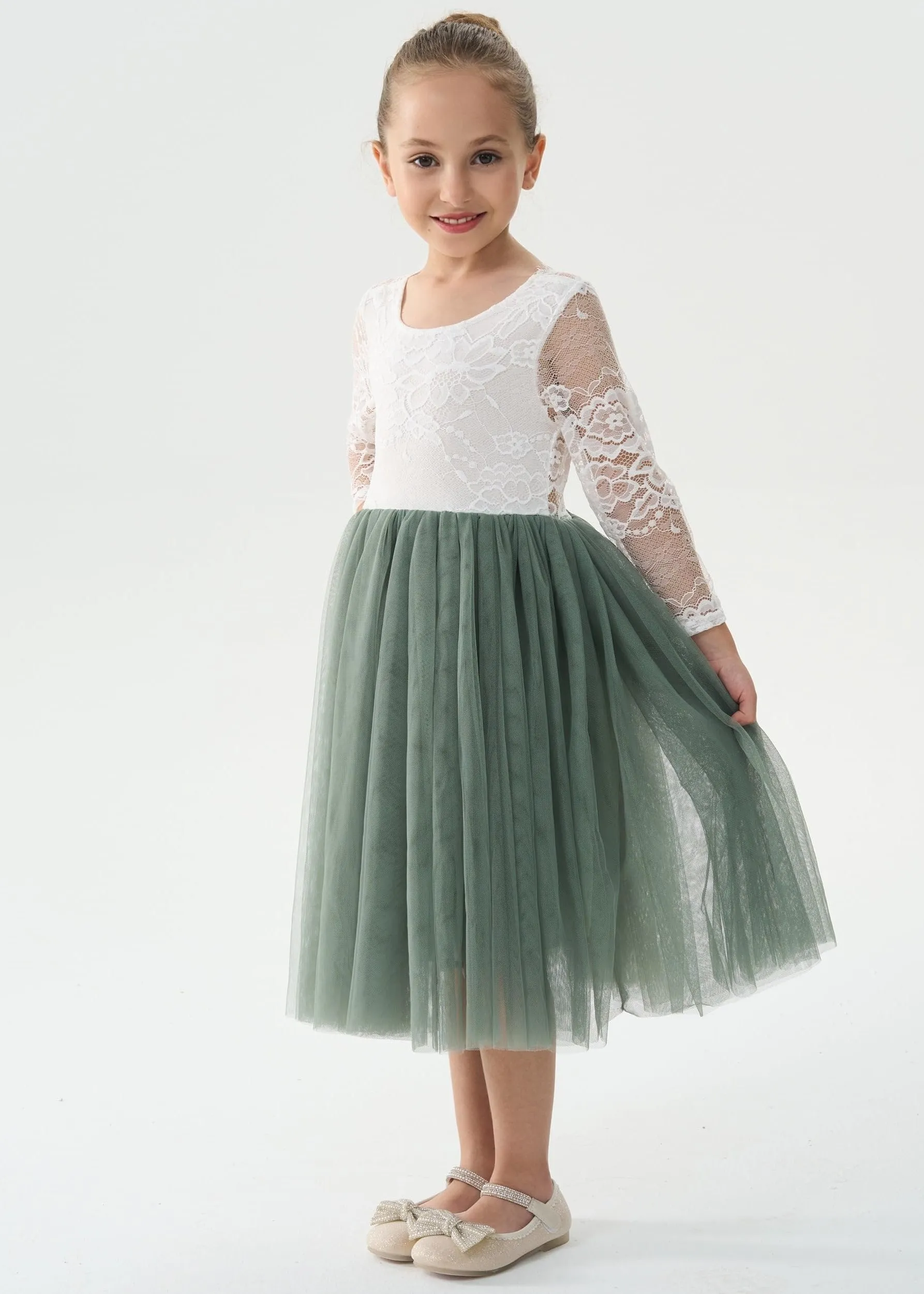 Rose Lace Flower Girl Dress in Sage