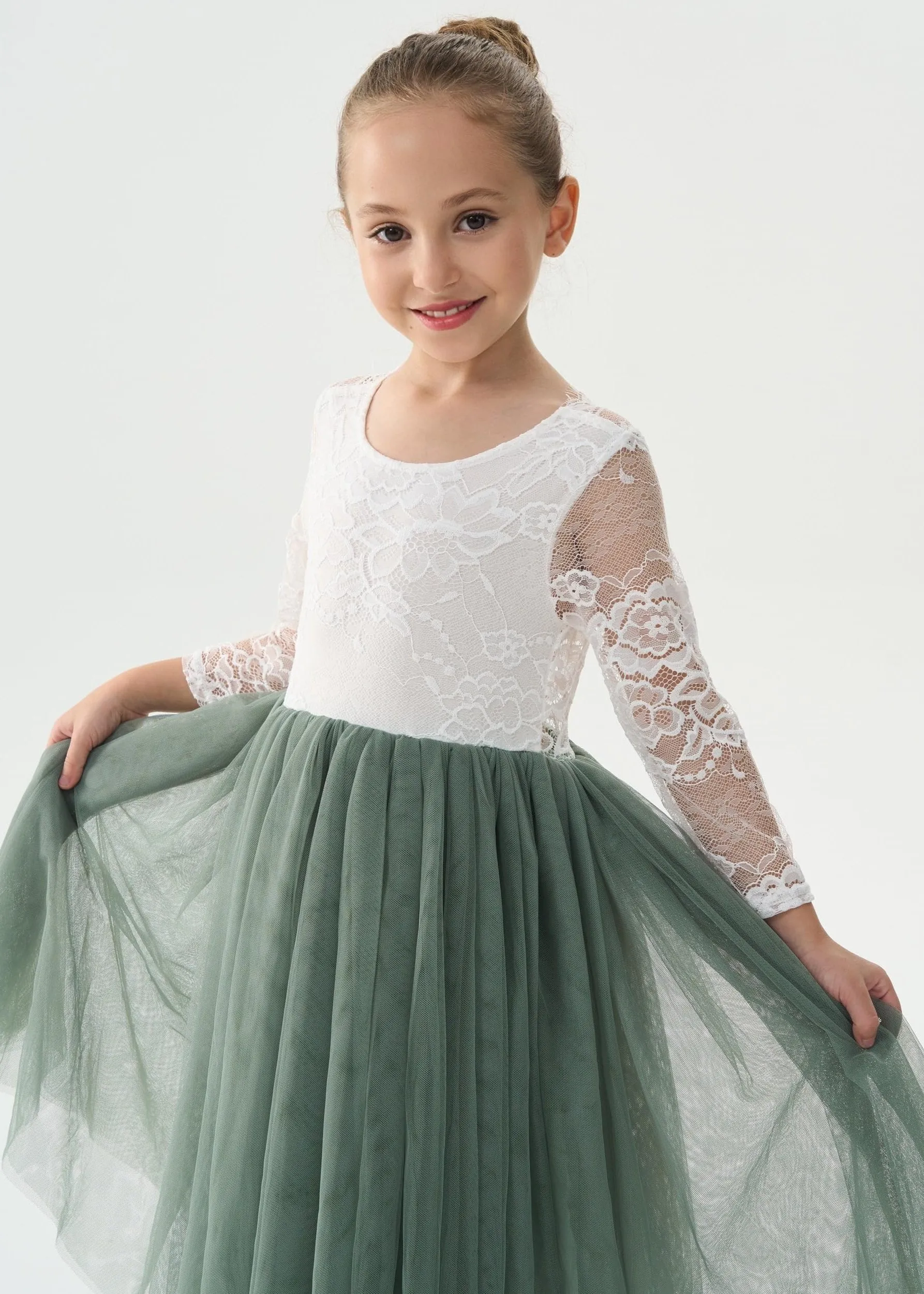 Rose Lace Flower Girl Dress in Sage