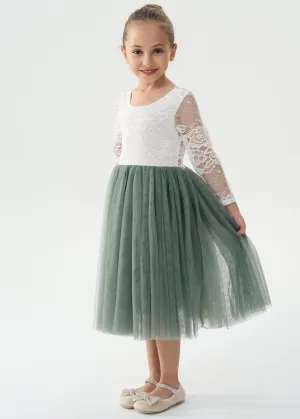Rose Lace Flower Girl Dress in Sage