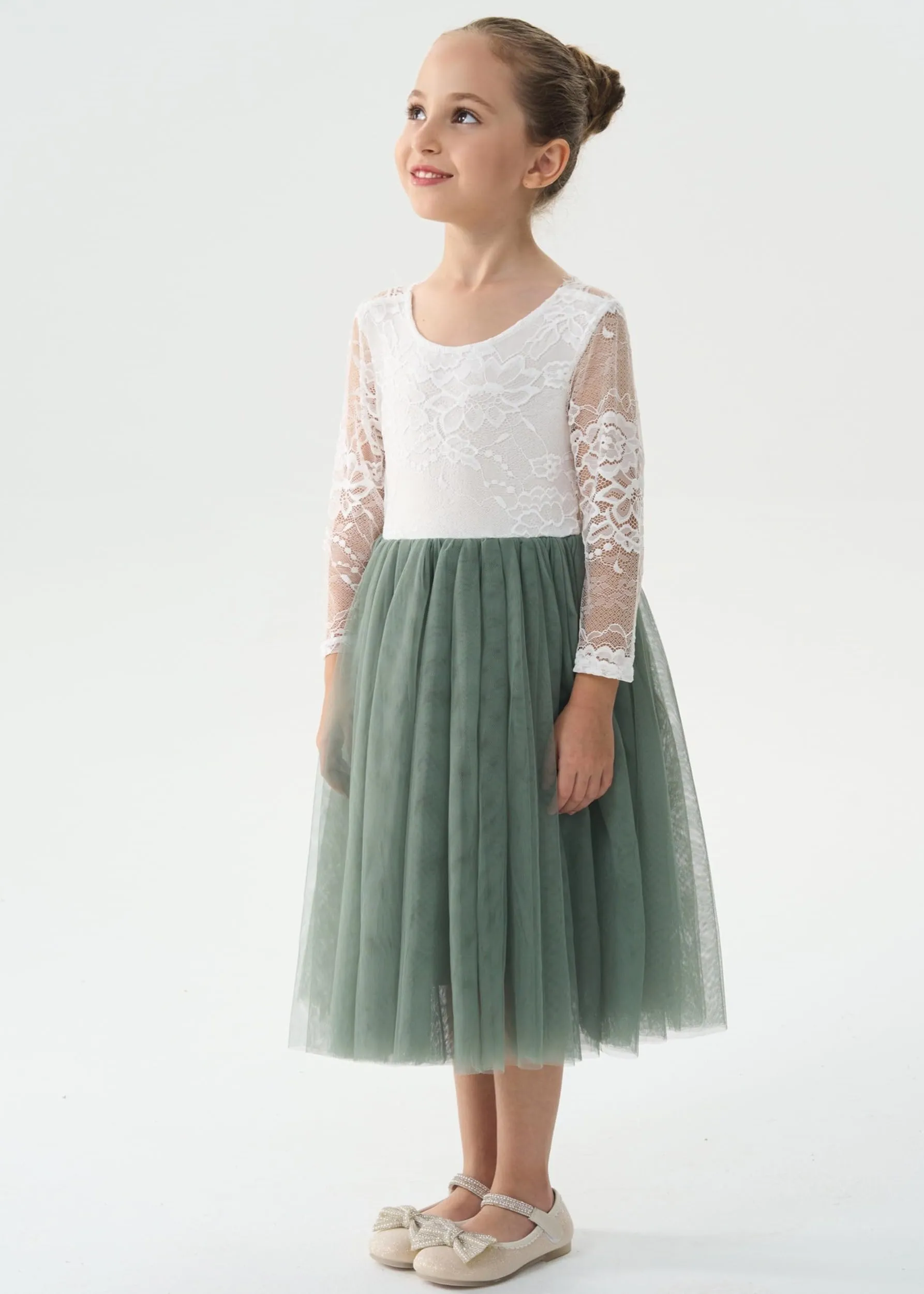 Rose Lace Flower Girl Dress in Sage