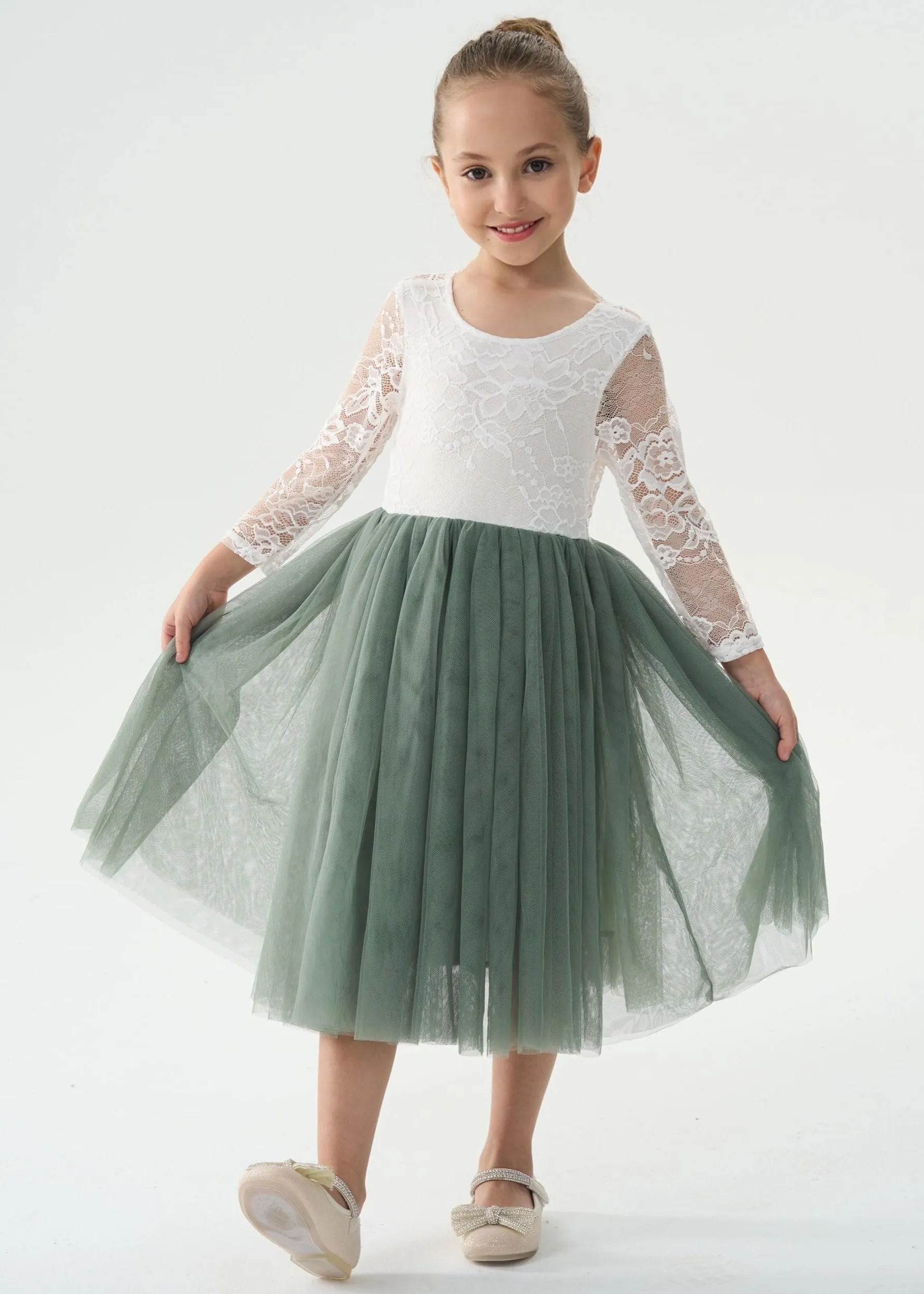 Rose Lace Flower Girl Dress in Sage