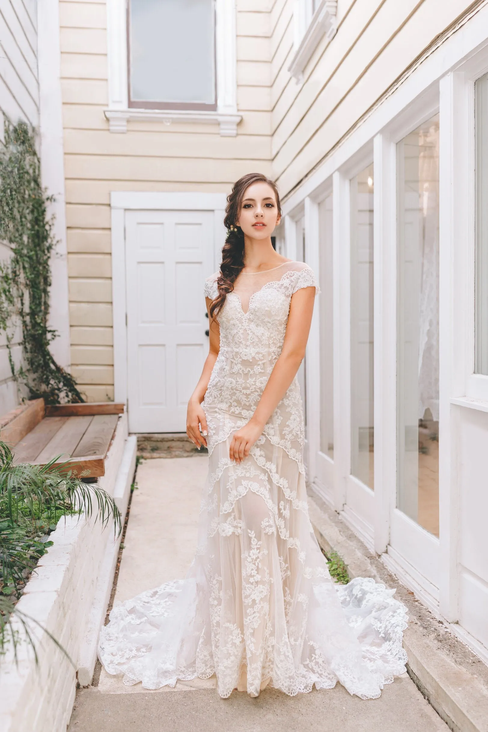 Rosia - Selena Huan crystal and pearl beaded Chantilly lace illusive back mermaid gown