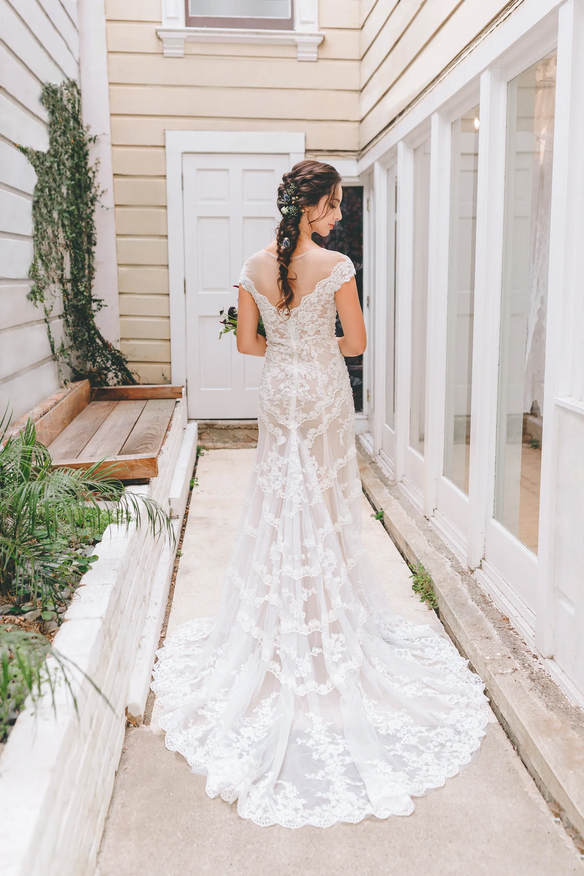 Rosia - Selena Huan crystal and pearl beaded Chantilly lace illusive back mermaid gown
