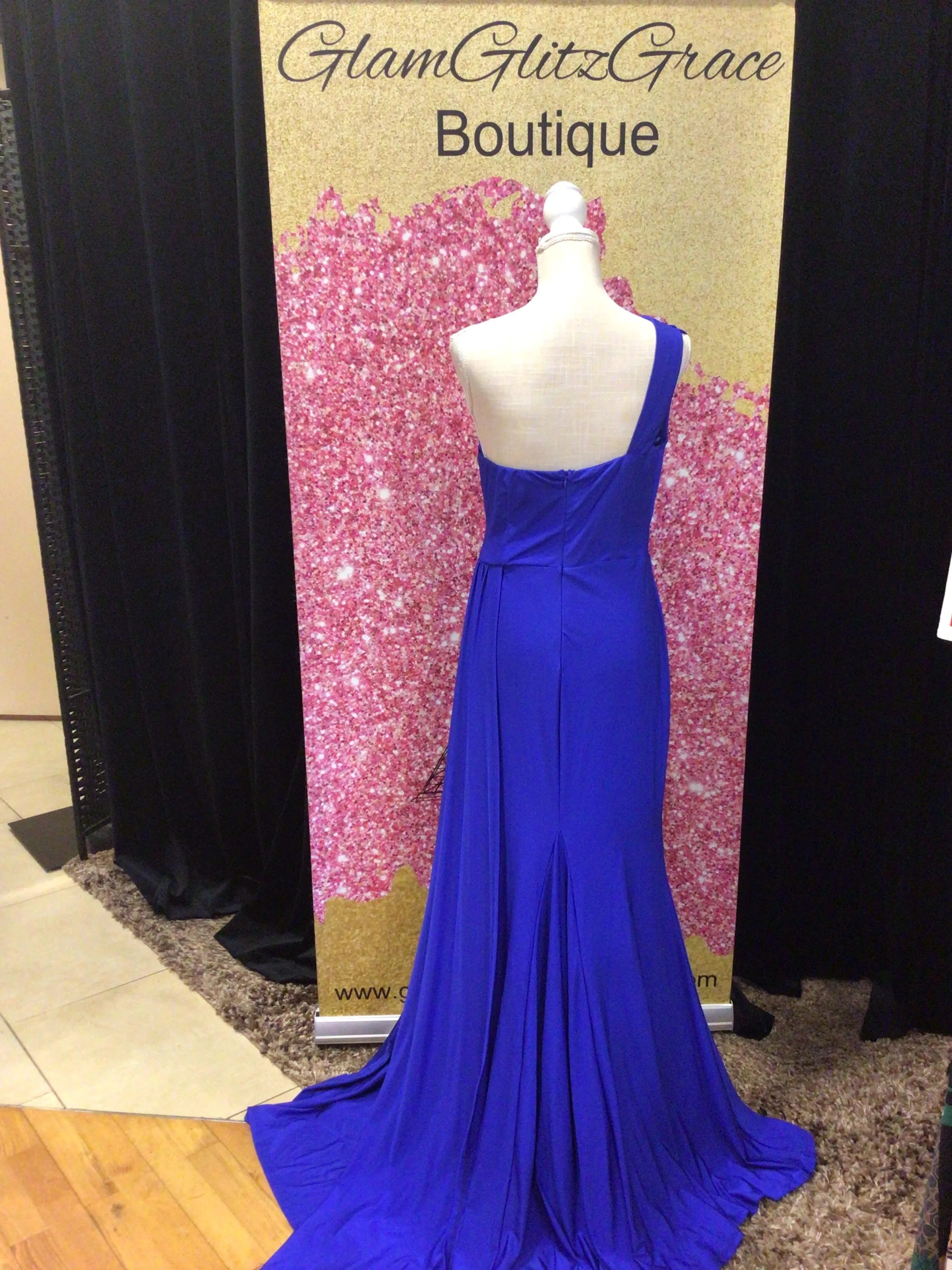 Royal Blue Long One Shoulder Dress With Slit