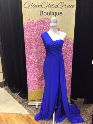 Royal Blue Long One Shoulder Dress With Slit