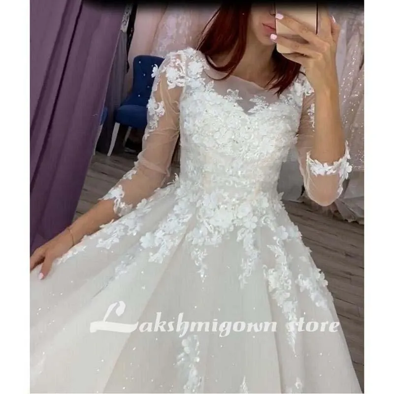 Roycebridal Ivory Lace Appliques Tulle Organza Floor-length Ball gown Wedding dress
