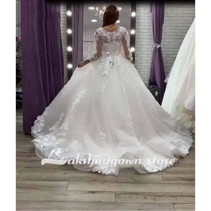 Roycebridal Ivory Lace Appliques Tulle Organza Floor-length Ball gown Wedding dress