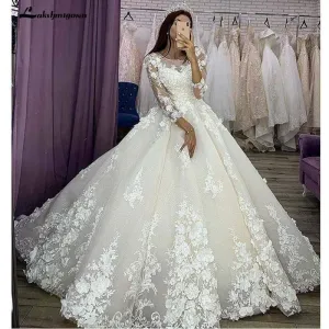 Roycebridal Ivory Lace Appliques Tulle Organza Floor-length Ball gown Wedding dress